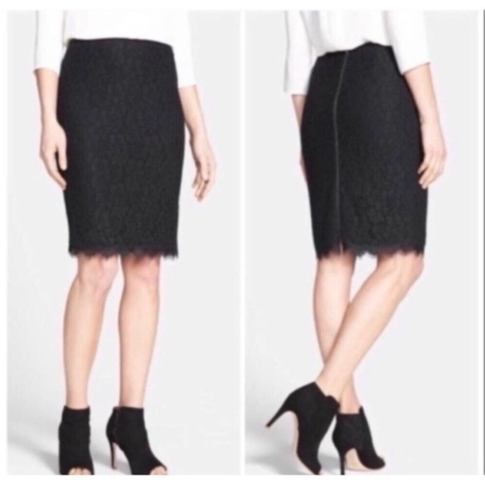 Diane Von Furstenberg Scotia Lace Black Zipper Skirt Sz 6